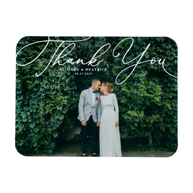White Elegant handgeschriebenes Script-Foto Hochze Magnet (Horizontal)