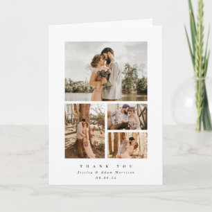 White Elegant Minimal 4 Foto Hochzeit Dankeskarte