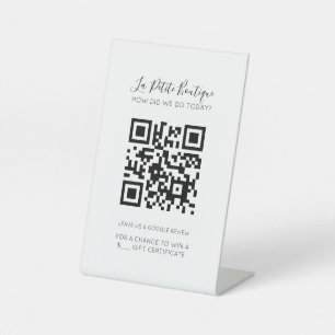 White Elegant Minimal Script QR Google Review Sockelschild
