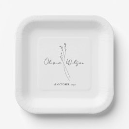 White Elegant Minimalist Botanical Pappteller