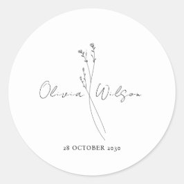 White Elegant Minimalist Botanical Runder Aufkleber