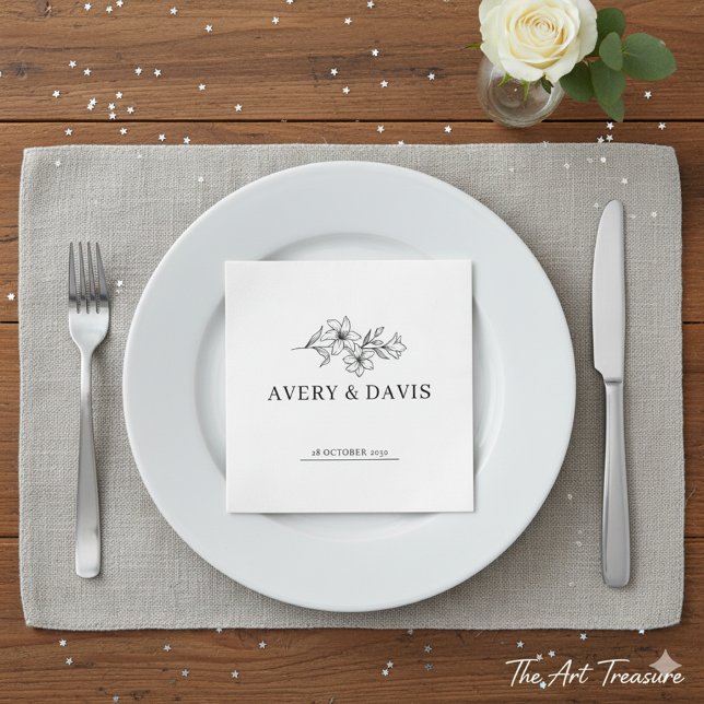 White Elegant Minimalist Botanical Serviette (Von Creator hochgeladen)