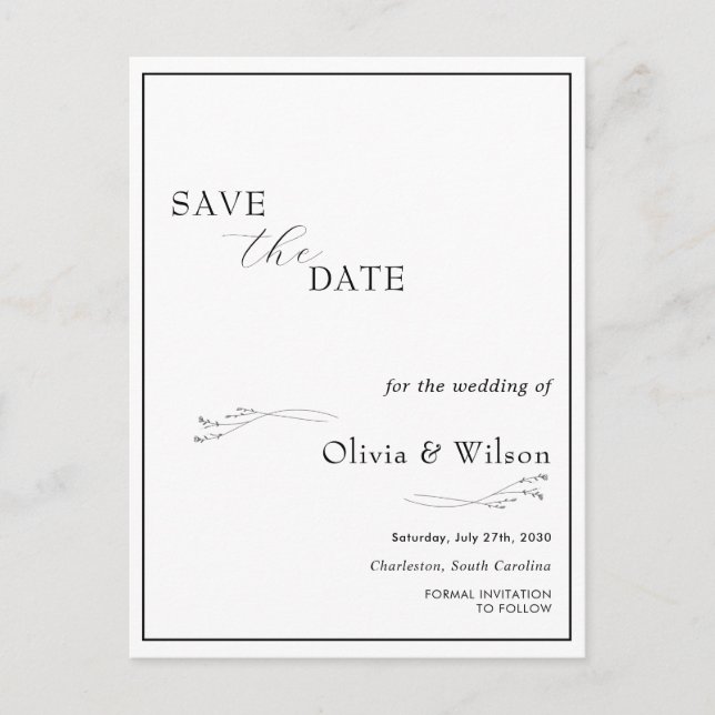 White Elegant Minimalist Wedding Save the Date Postkarte (Vorderseite)