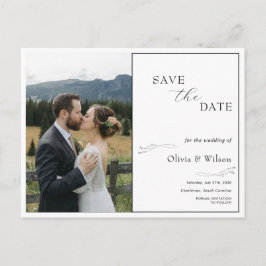 White Elegant Minimalist With Photo Save the Date Postkarte