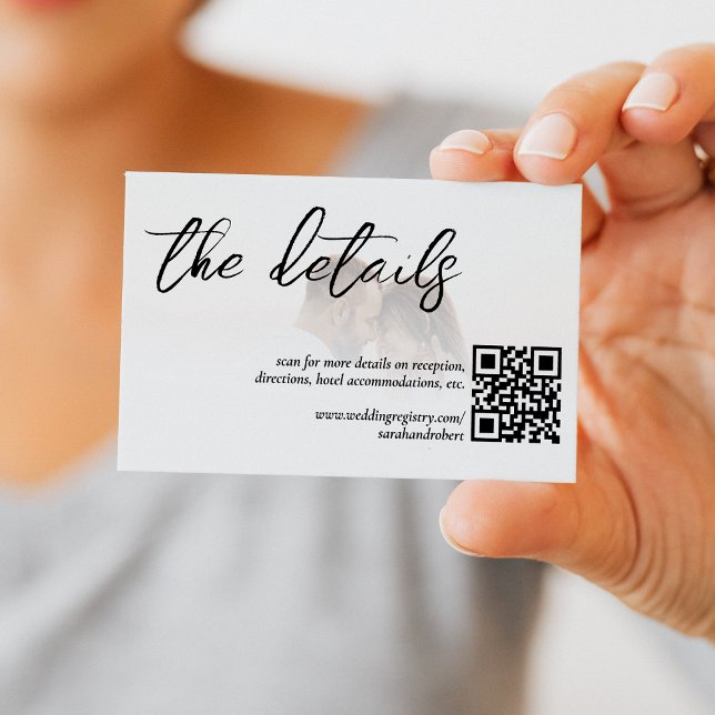White Elegant QR Code Foto Hochzeitdetails Begleitkarte (White Elegant QR Code Photo Wedding Details Enclosure Card)