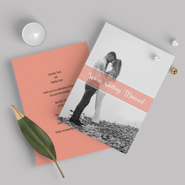 White Elegant Script Foto Hochzeitseinladungen Einladung (Von Creator hochgeladen)