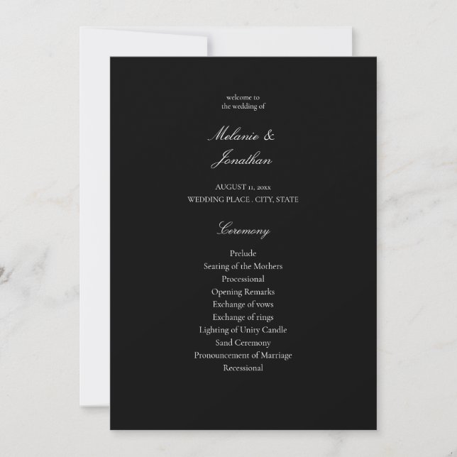 White Elegante Wedding Zeremony Program - Black Einladung (Vorderseite)