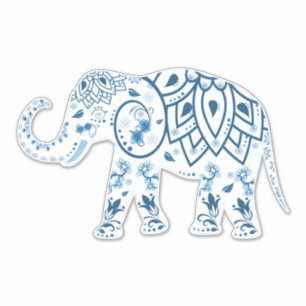 White Elephant Blue Boho Aufkleber