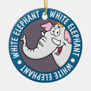 White Elephant Exchange Cartoon Keramik Ornament