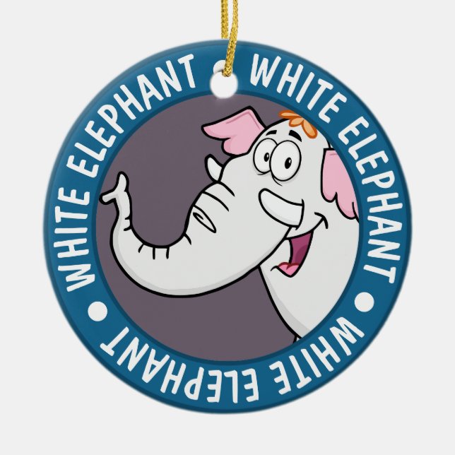 White Elephant Exchange Cartoon Keramik Ornament (Vorne)
