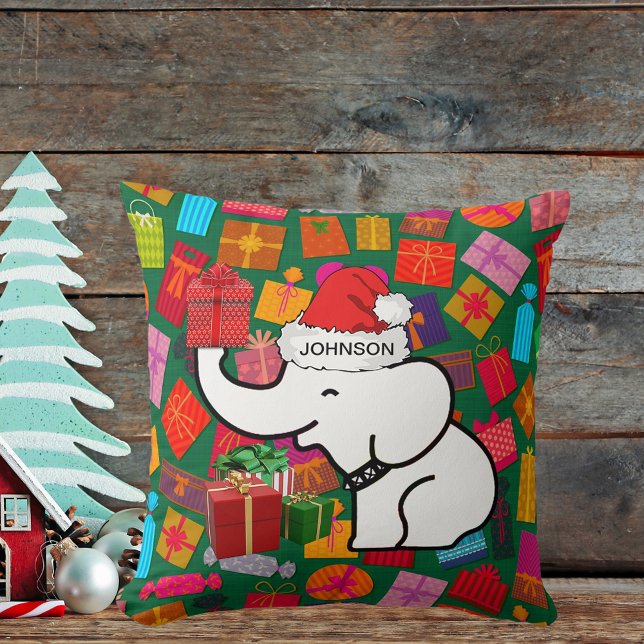 White Elephant Ihr Name Weihnachten präsentiert Gr Kissen (White Elephant Your Name Christmas Presents Green Throw Pillow)
