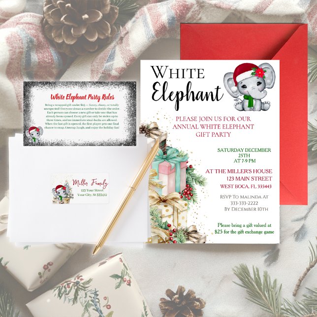 White Elephant Party Rules Card | Funny & Elegant  Begleitkarte (Von Creator hochgeladen)