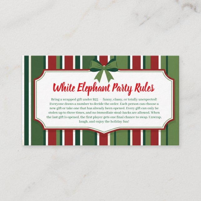 White Elephant Party Rules Card | Funny & Elegant  Begleitkarte (Vorderseite)