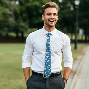 White Elephant Party Weihnachten (Blau) Neck Tie Krawatte