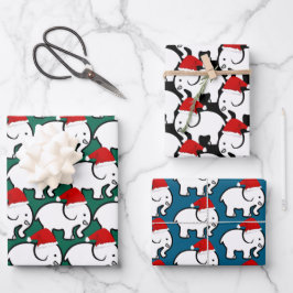 White Elephant Santa Hat Design Wrapping Paper Geschenkpapier Set