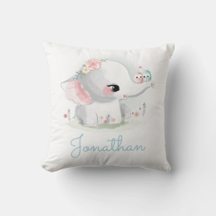 White Elephant Simple Boy Blue Kinderzimmer Kissen