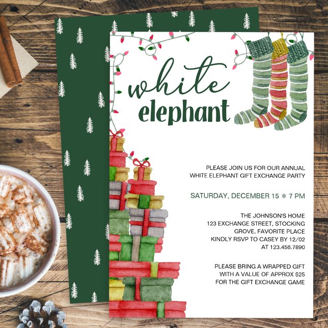 White Elephant Strumpfs und Prestige Urlaub Einladung (White Elephant Holiday Gift Exchange Party Invitation)