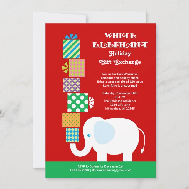 White Elephant Urlaub Geschenk-Austausch Einladung (Vorderseite)