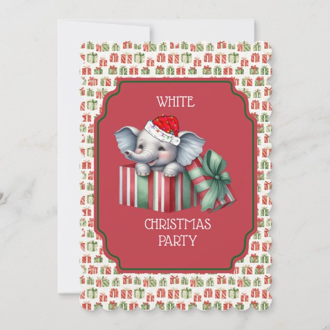 White Elephant Weihnachts-Party Einladung (Vorderseite)