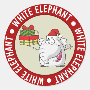 White Elephant Weihnachtsmannmütze Geschenke Carto Runder Aufkleber