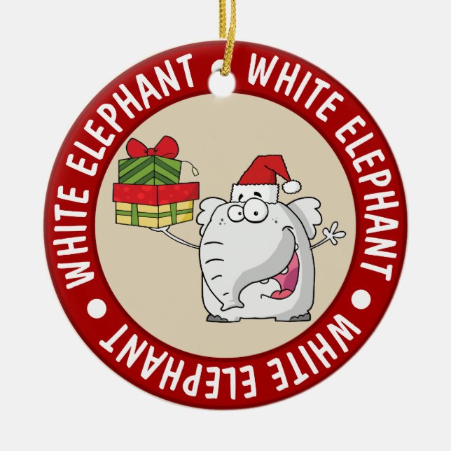 White Elephant Weihnachtsmannmütze gibt Cartoon Keramikornament (Vorne)