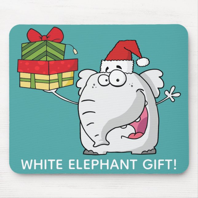 White Elephant Weihnachtsmannmütze gibt Cartoon Mousepad (Vorne)