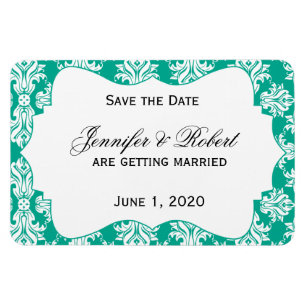 White Emerald Green Damask Hochzeit Save the Date Magnet