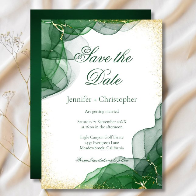 White Emerald Green Gold Marble Save The Date Card Einladung (White Emerald Green Gold Marble Save The Date Card)