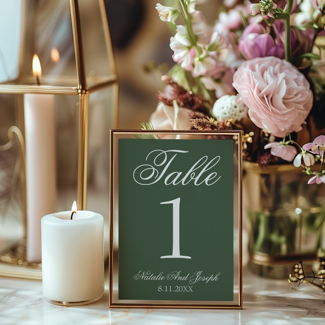White Emerald Green Old Money Wedding Table Number Einladung (Von Creator hochgeladen)