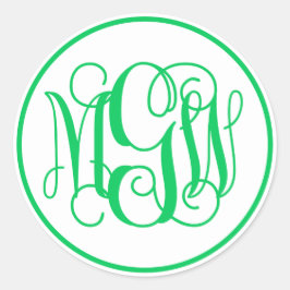 White Emerald Green Vine Script Monogram, DIY BG Runder Aufkleber