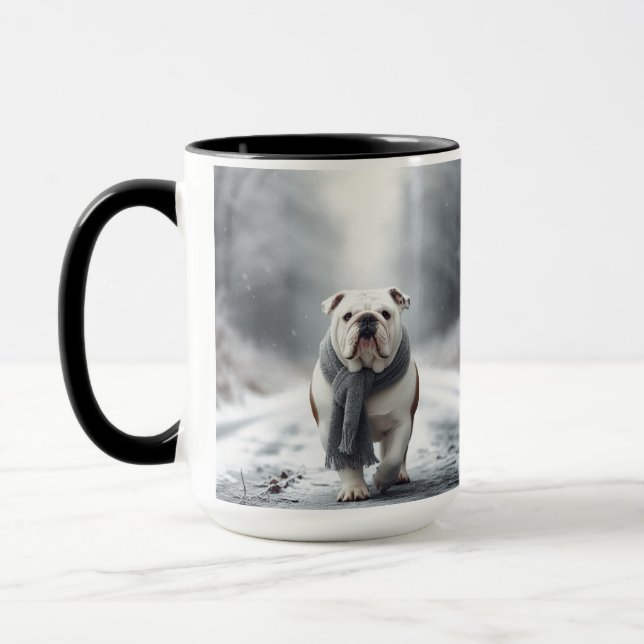 White English Bulldog Frohe Weihnachten Menschlich Tasse (Links)