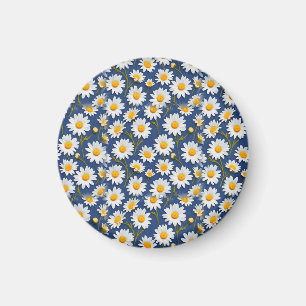 White English Daisies on Blue Magnet