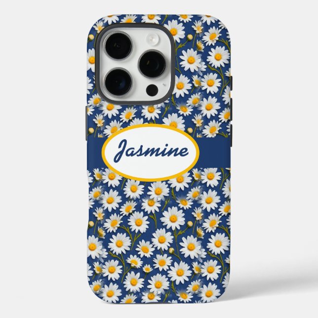 White English Daisies on Dark Blue Case-Mate iPhone Hülle (Rückseite)