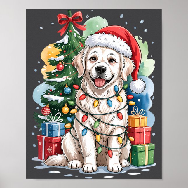 White English Golden Retriever Santa Hat Christmas Poster (Vorne)
