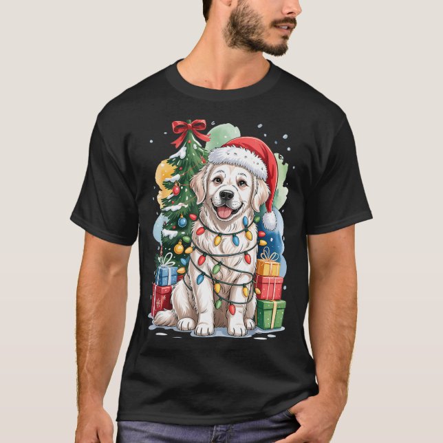 White English Golden Retriever Santa Hat Christmas T-Shirt (Vorderseite)