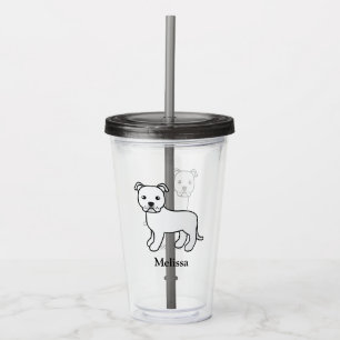 White English Staffie Niedlich Cartoon Dog & Name Acryltrinkbecher