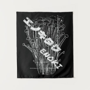 White Enoki Mushrooms Japanese Letters Fungus Food Wandteppich