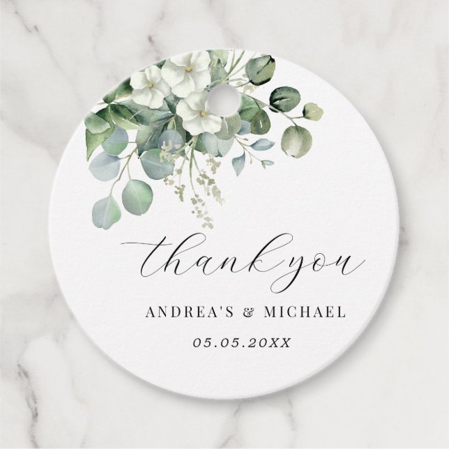 White Eucalyptus Floral Elegant Wedding Vielen Dan Geschenkanhänger (Vorderseite)
