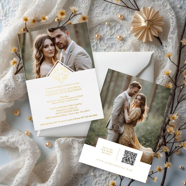 White Exquisite Simple Wedding Botanical Monogram Folieneinladung (White Exquisite Minimalist Wedding Design Botanical Monogram and Initials)