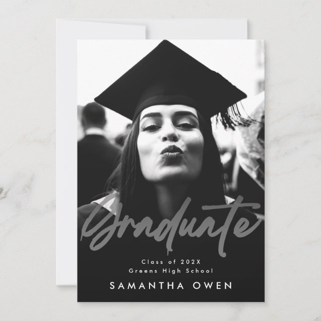 White Fade Brush Graduate Modernes Script Foto Ankündigung (Vorderseite)