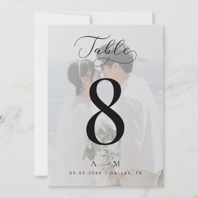 White Fade Foto Monogram Wedding 12x18 Tischnummer (Vorderseite)