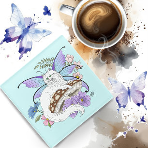 White Fairy Cat Mushroom Glasuntersetzer