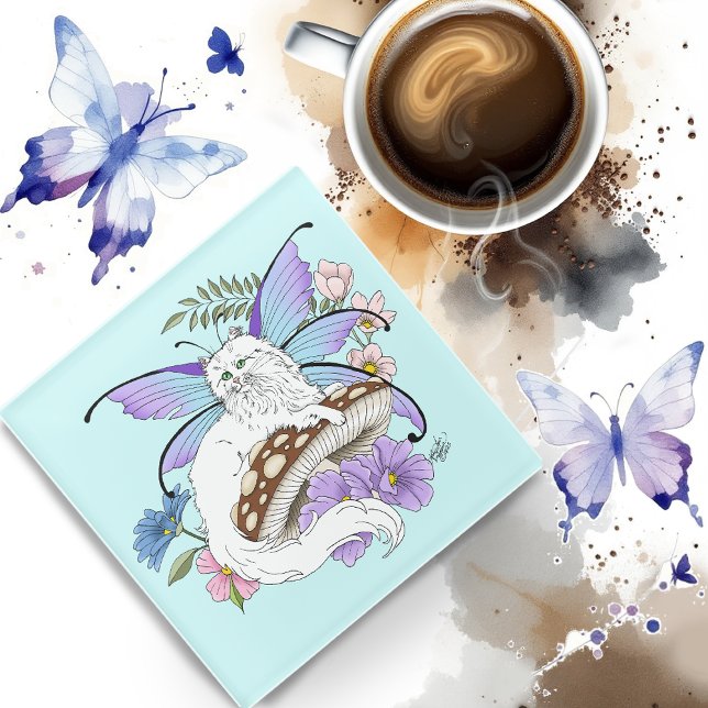 White Fairy Cat Mushroom Glasuntersetzer (Von Creator hochgeladen)