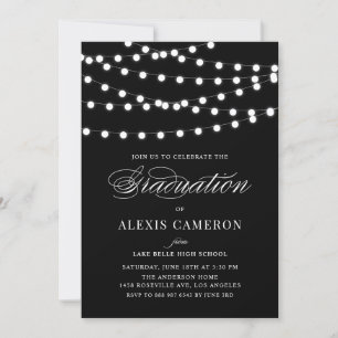 White Fairy Lights Black Graduation Party Einladung