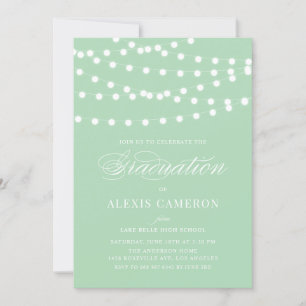 White Fairy Lights Mint Green Graduation Party Einladung