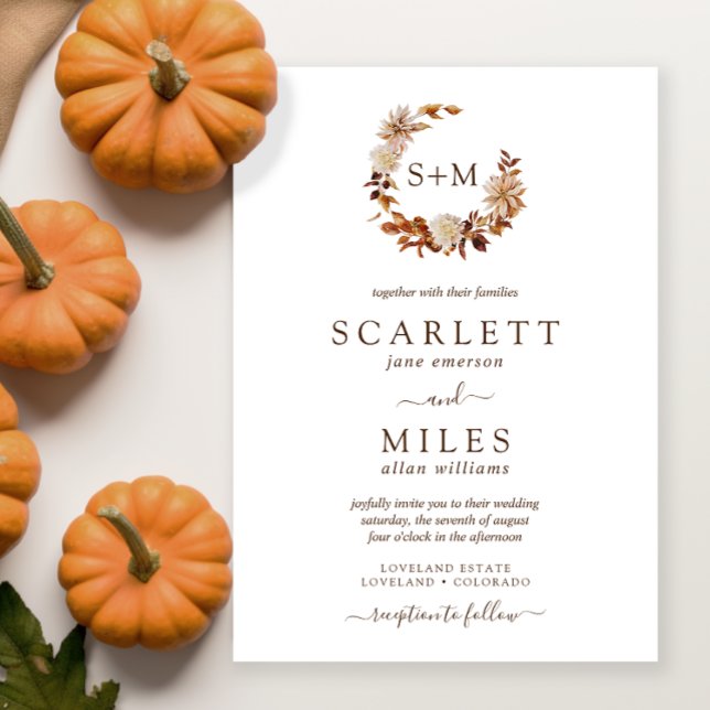 White Fall Terracotta Monogram Wedding Einladung (White Fall Terracotta Monogram Wedding Invitation
)