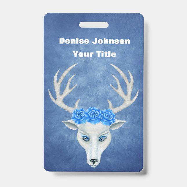 White Fantasy Deer Head Antlers Hübsche Rose Blau Ausweis (Vorderseite)