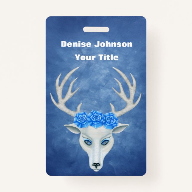 White Fantasy Deer Head Antlers Hübsche Rose Blau Ausweis (Vorderseite)