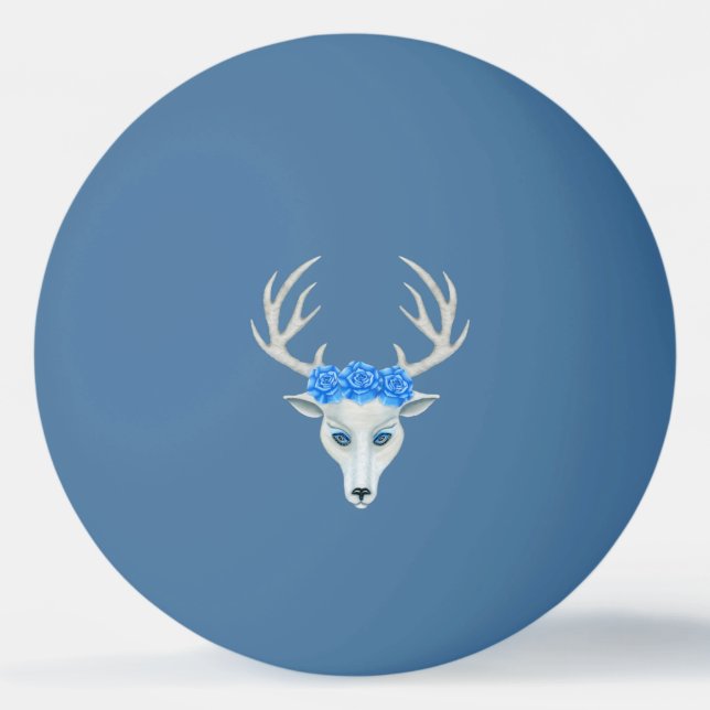 White Fantasy Deer Head Antlers Rose Blue Eyes  Tischtennisball (Vorderseite)