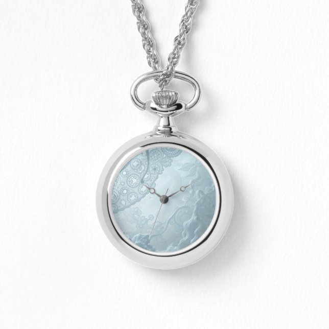 White Fantasy Lace Pattern Necklace Watch Armbanduhr (Vorderseite)